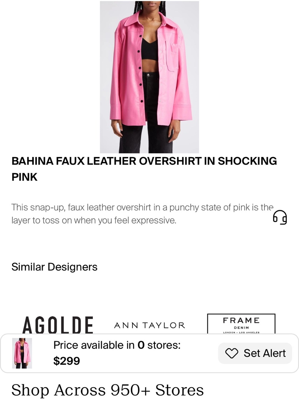 Nordstrom Faux Leather Overshirt in Bright Pink